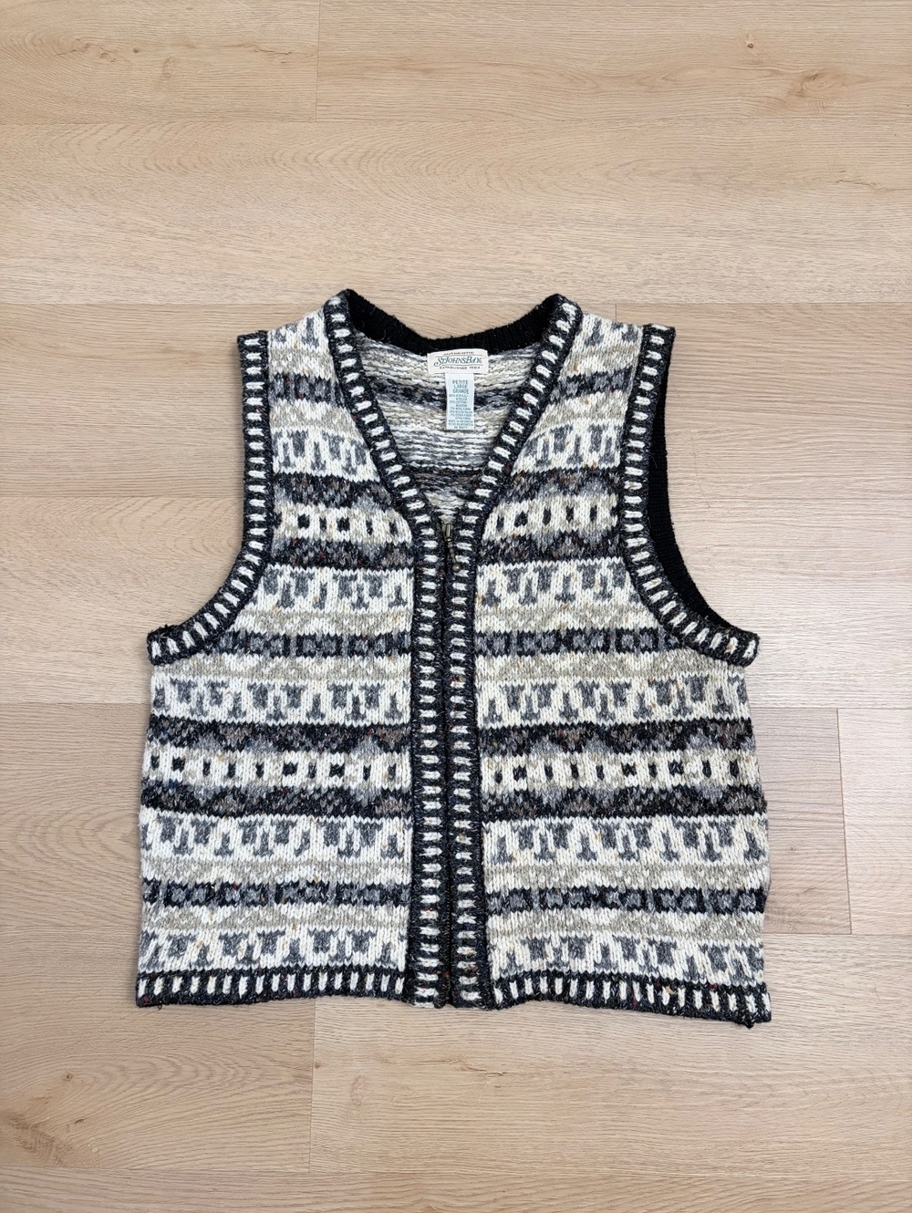 St. John’s Bay Women’s Petite Large Fair Isle Sweater Vest Wool Chunky Knit